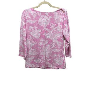J. McLaughlin Pink and White Floral Blouse